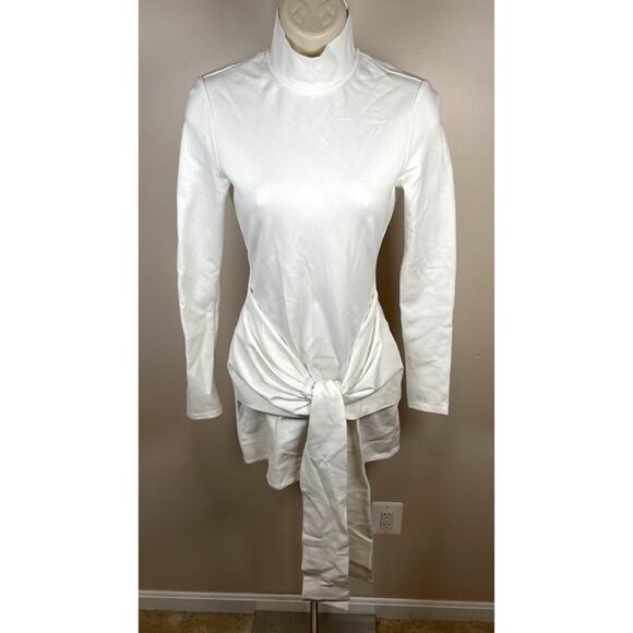 ALEXIS Tracee Long Sleeve High Neck Drape Twist Tie White Mini Dress Size XS - Picture 4 of 14